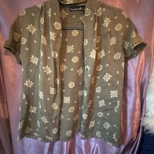 Anne Klein Floral Short Sleeve Button Up Blouse